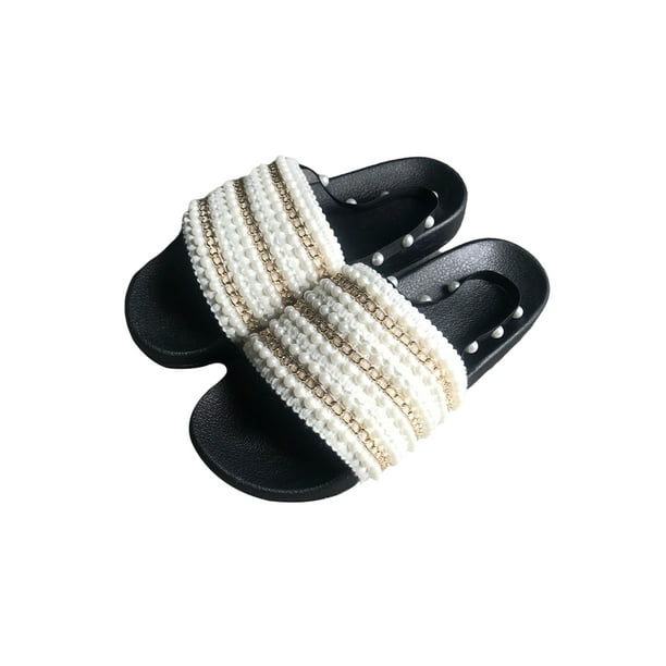 Details about   Chic Women Open Toe Slipper Shoes Summer Sandal Pearl Strap Slides Mules Casual